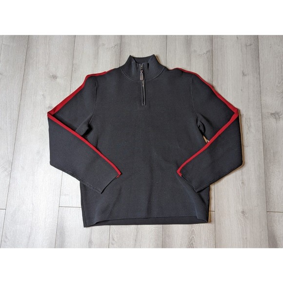 Polo Ralph Lauren Mens Black/Red Cotton 1/4 Zip Mock Neck Long Sleeve Sweater M - Picture 1 of 9